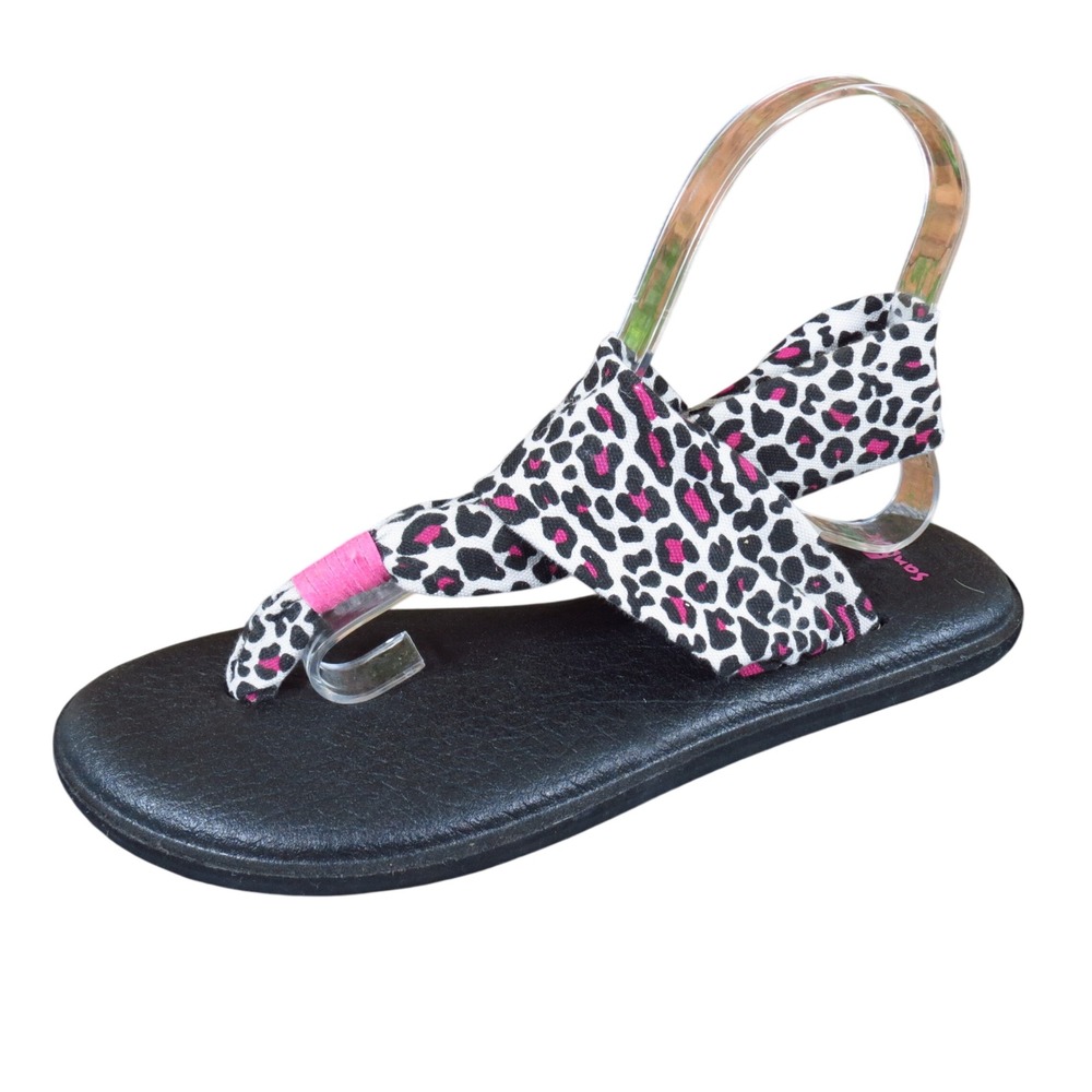 Sanuk Yoga Sling Kids‎ Girls Thong Sandals Size 5-6 Casual Pink Leopard Print